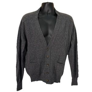 Vintage Thane Mens Large Gray Grandpa Cardigan Sweater 100% Scottish Lambswool